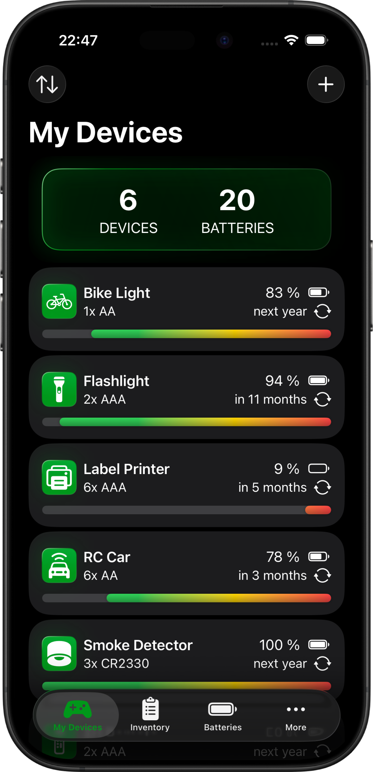 Batteries at Home App Interface